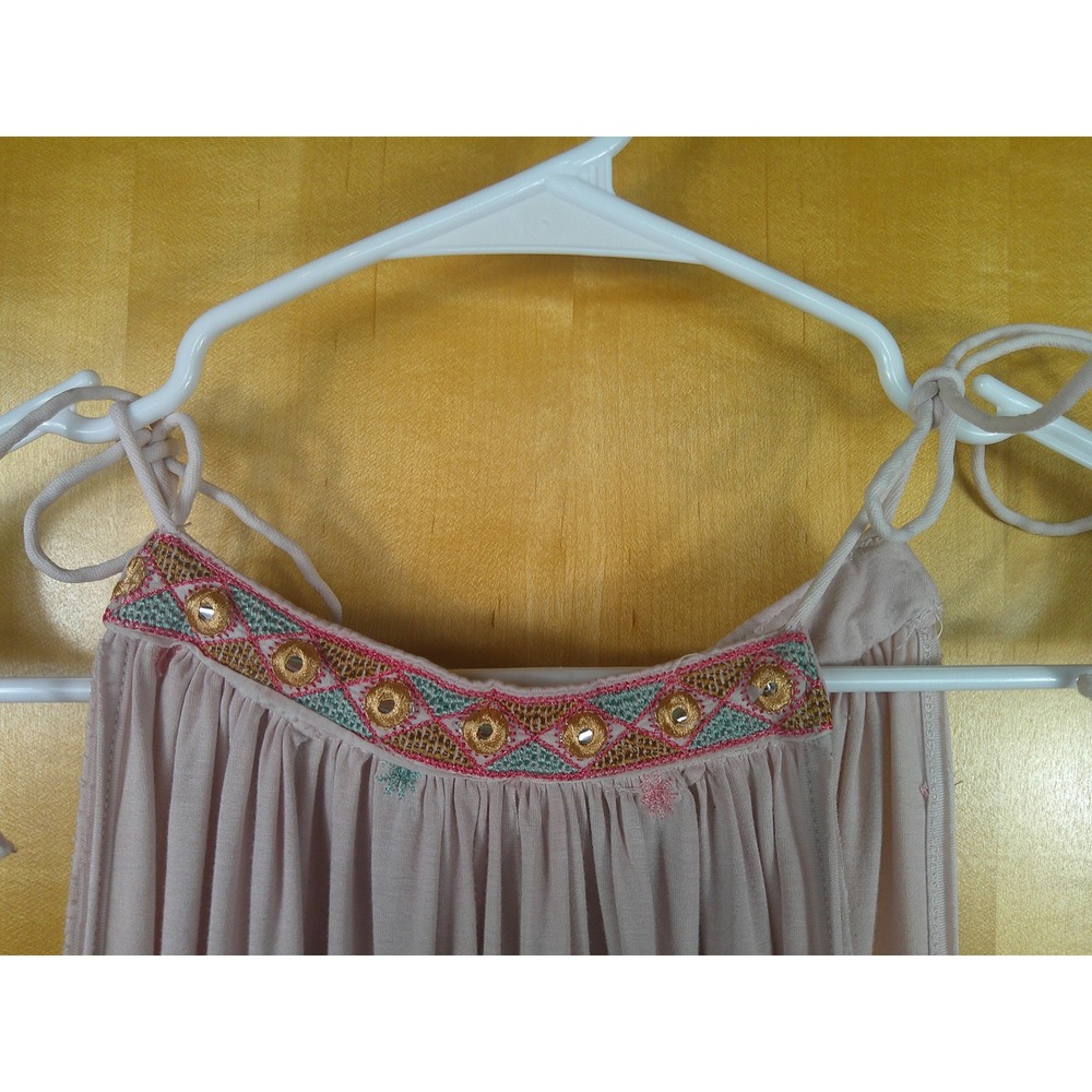 POL Women Boho Embroidered Tiered Babydoll Tank Top Dusty Rose Pink Small - Picture 2 of 7